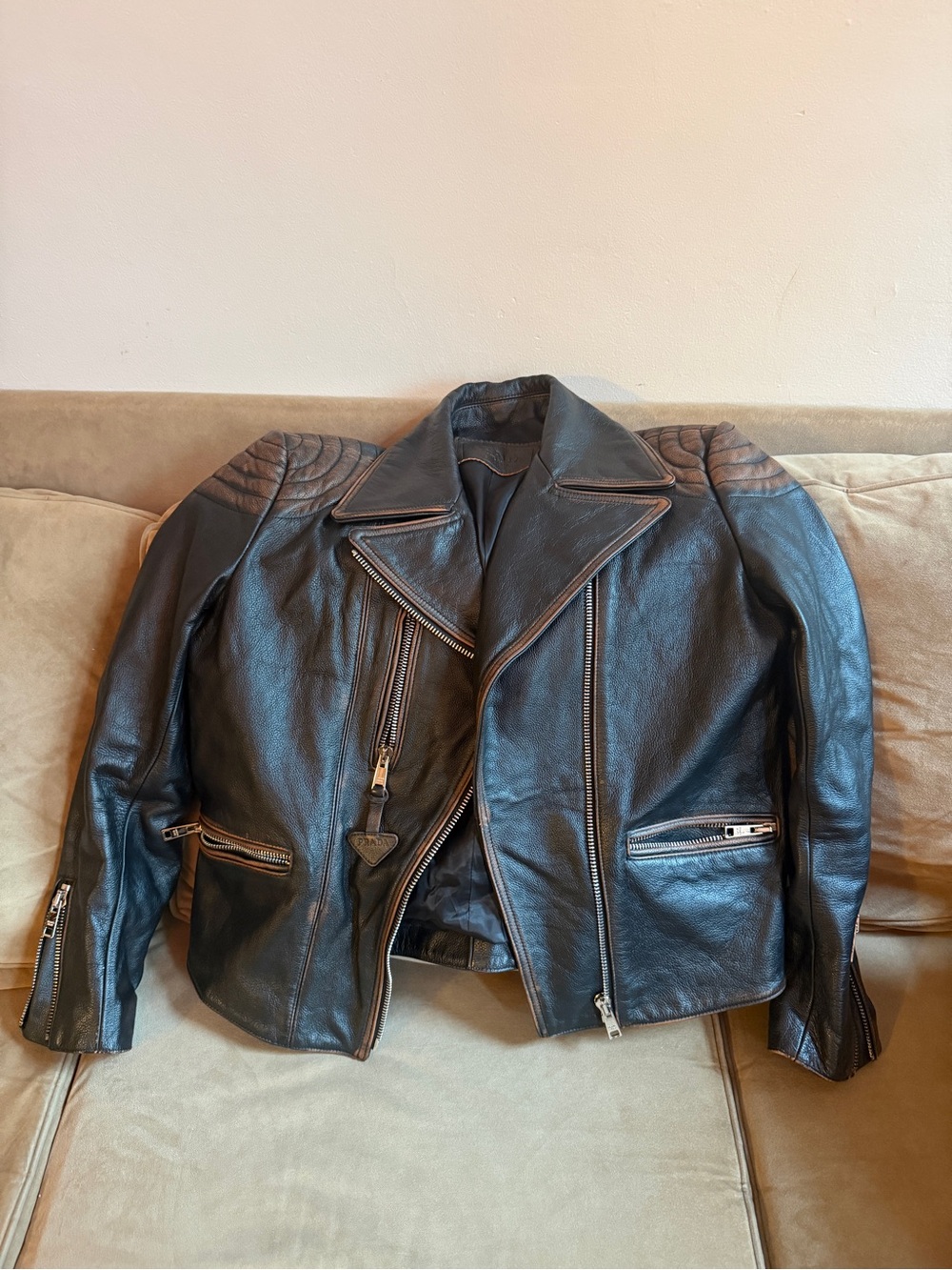 Prada Black Leather Bomber Jacket with Silver Hardware - Picture 2 of 10
